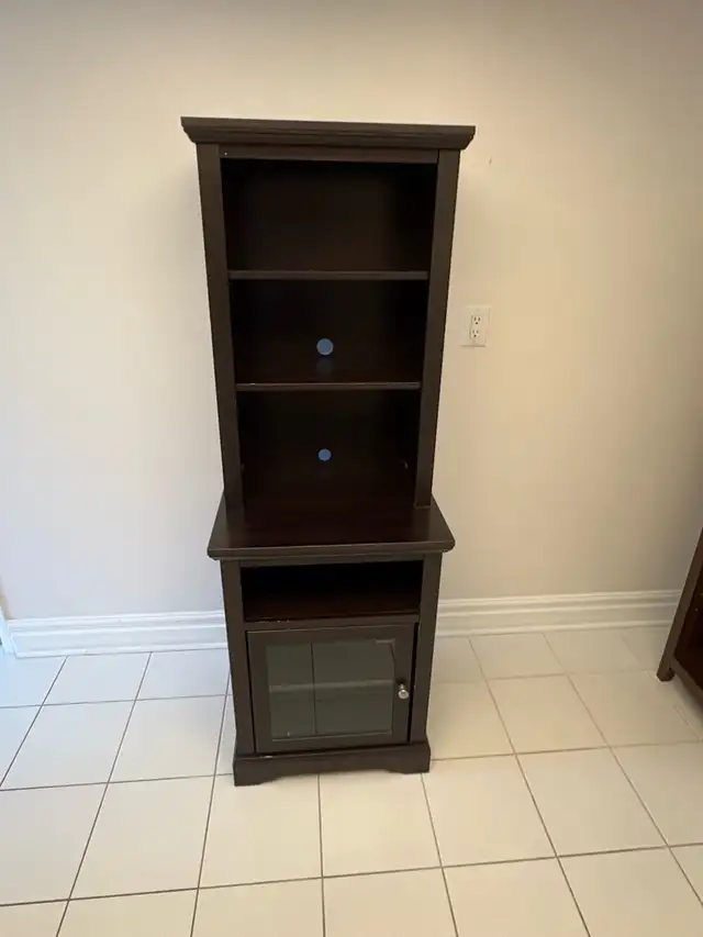 Free delivery used Dark Brown Media Console with Shelves