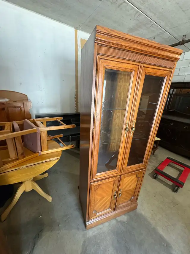 Free delivery used Oak China Cabinet with Glass Doors