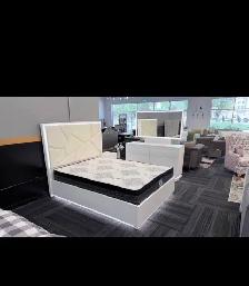 King & Queen Size White & Grey Colour Hydraulic Storage Bed Set,