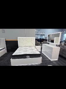 King & Queen Size White & Grey Colour Hydraulic Storage Bed Set, - Photo 2