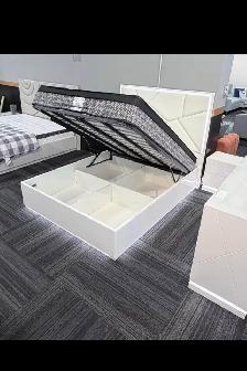 King & Queen Size White & Grey Colour Hydraulic Storage Bed Set, - Photo 3