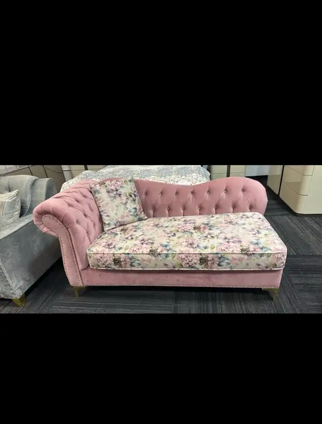 Floor Clearance Sale, Canadian Made Chaise in Fabric