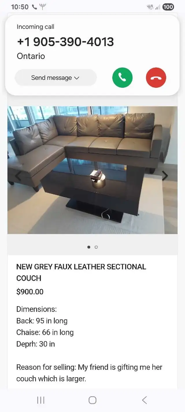 New Beautiful Grey Sectional Couch