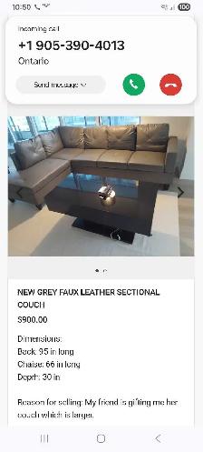 New Beautiful Grey Sectional Couch