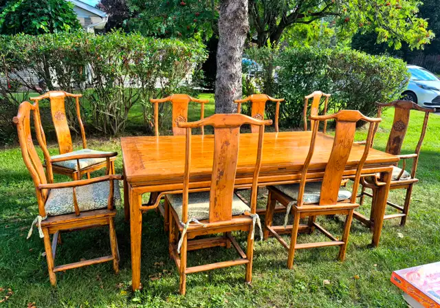 Chinese Ming Dynasty Inspired Carved Wood DINING ROOM TABLE SET