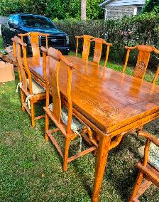 Chinese Ming Dynasty Inspired Carved Wood DINING ROOM TABLE SET - Photo 2