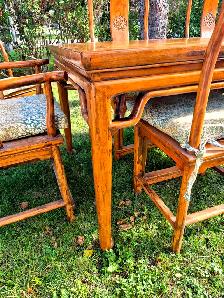 Chinese Ming Dynasty Inspired Carved Wood DINING ROOM TABLE SET - Photo 4