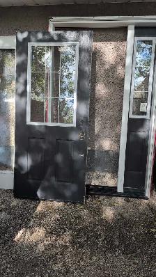 36' x 80' Black Exterior Entry Door with side light