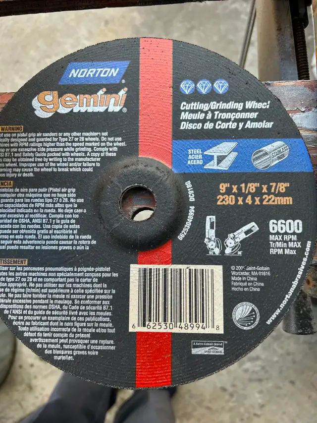 1 DOZ. - NORTON GEMINI 9 IN. CUTTING/GRINDING DISC'SAS PICTURED