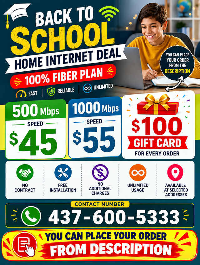 Back to School Cheap Fibre Internet|500 Mbps $45| 1000 Mbps $55