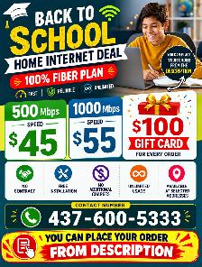Back to School Cheap Fibre Internet|500 Mbps $45| 1000 Mbps $55