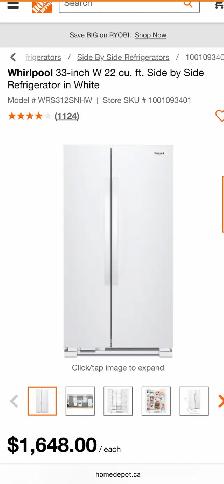 NEW 33" Whirlpool Side By Side Fridge (22 Cu.Ft) - Photo 10