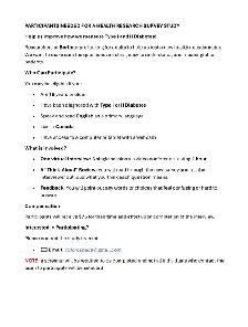 PARTICIPANTS NEEDED FOR A HEALTH RESEARCH SURVEY STUDY