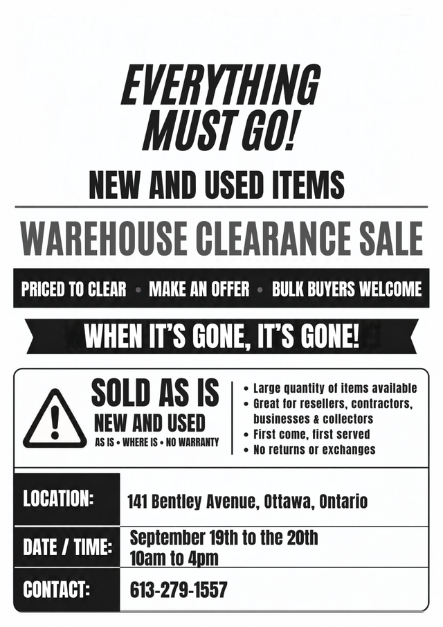 Warehouse Clearance Sale - Everything Must Go!