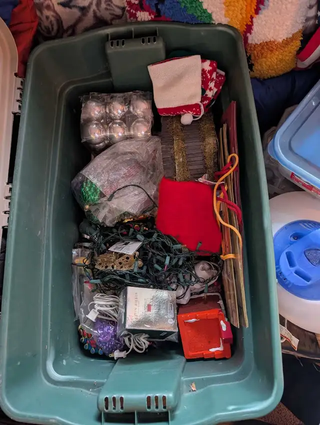CHRISTMAS DECORATIONS AND BIN