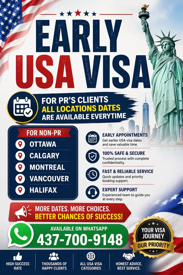EARLY USA VISA APPOINTMENT dates are available