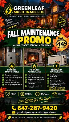 Fall Furnace, Fireplace and Generator Tune-up Special!