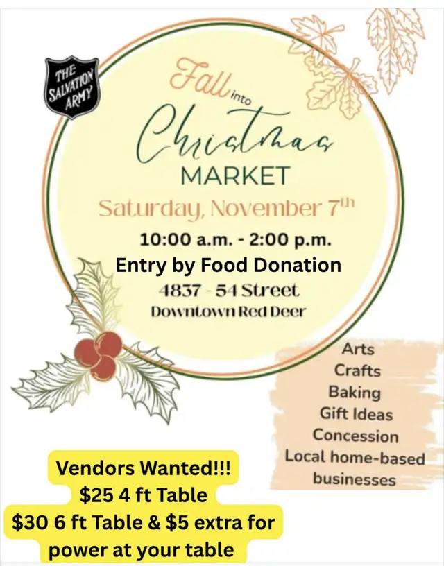 Salvation Army Red Deer Vendor Market looking for Vendors