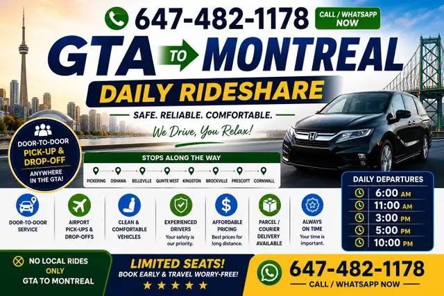 Montreal Toronto Rideshare Daily Rides | Rideshare GTA | Parcel