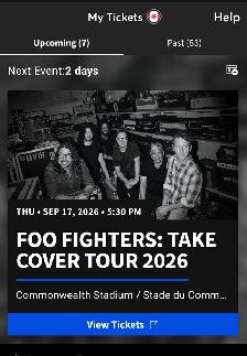 2 Floor Seats on Aisle - Foo Fighters Edmonton Sep 17 (145/ea) - Photo 2