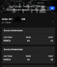 2 Floor Seats on Aisle - Foo Fighters Edmonton Sep 17 (145/ea) - Photo 3
