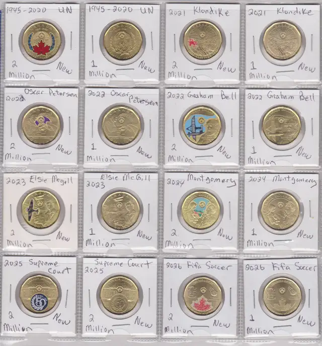 Complete colored loonie collection