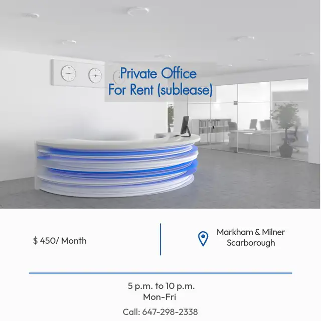 Office for Sublease in Scaborough Near Markham and 401
