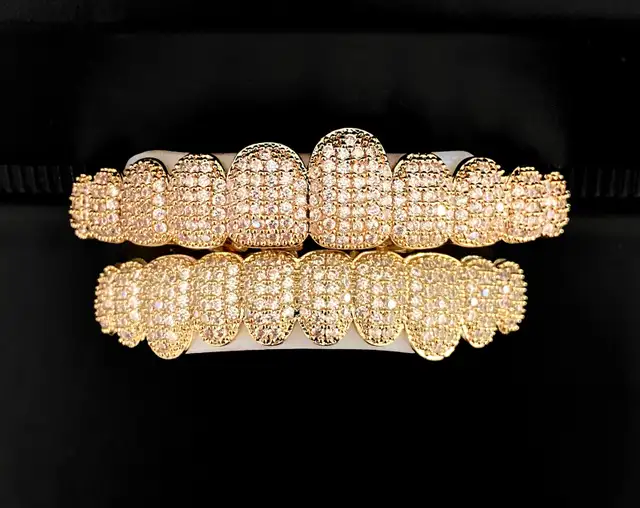 Iced Out Gold Grillz Set (Hip Hop Bling)