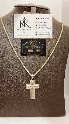10k Tow tones Gold Chain & Cross # R37