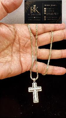 10k Tow tones Gold Chain & Cross # R37 - Photo 4