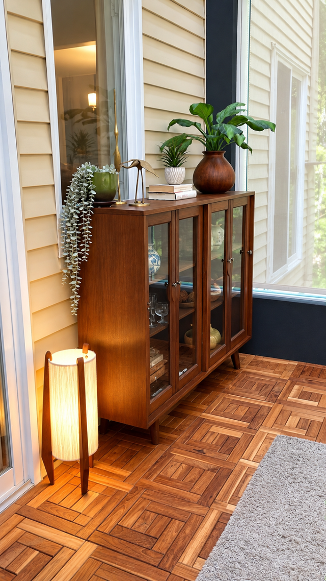 Mid century. TEAK TECK Lampe / Buffet, vitrine, bibliothèque, cr