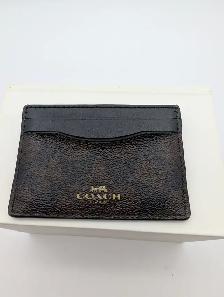 (B10224) Coach New York Brown Signature Canvas Card Case Blac...