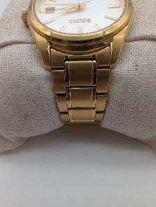 (B8682) Seiko 6N52 Gold Tone White Dial Sapphire Date Quartz... - Photo 7