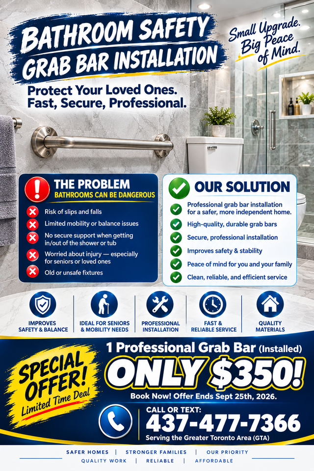 Bathroom Safety Grab Bar Installation | Special Offer $350