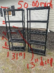 four and five level shelving units/ price on photos