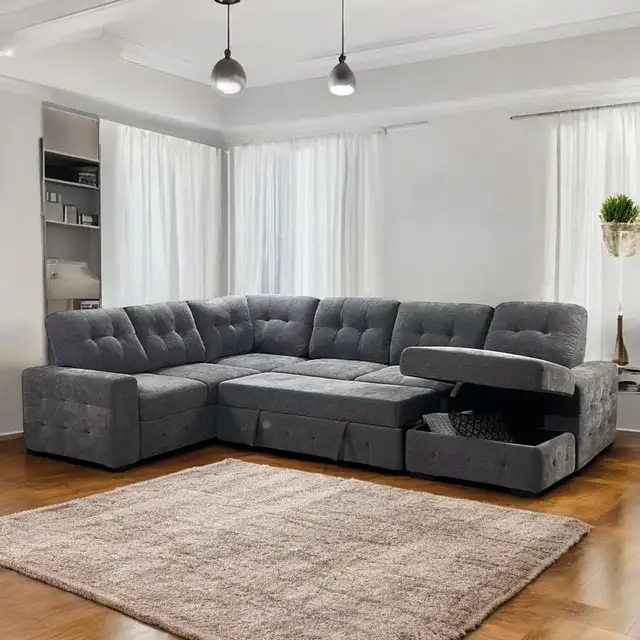 New Modren Sectional Sofa Bed Soft Fabric Upholstery In Big Sale
