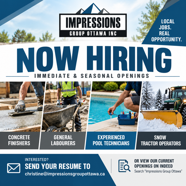 Now Hiring: Concrete Finishers, Labourers, Pool Techs & Snow Ops