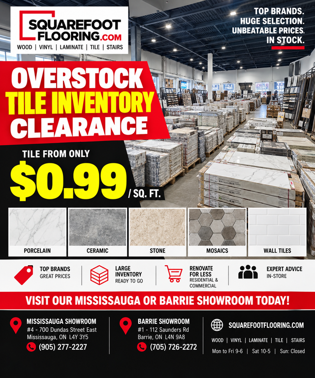 OVERSTOCKED TILE SALE - SQUAREFOOT FLOORING BARRIE