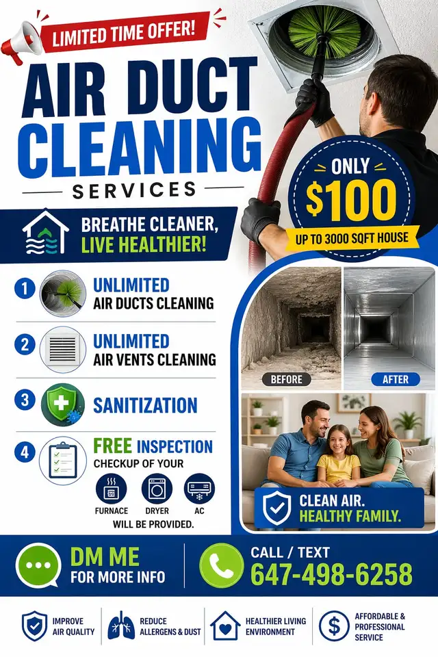 Duct Cleaning services in just one flat rate $ 99.9