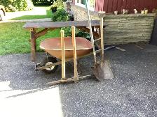 WHEELBARROW AND GARDEN TOOLS