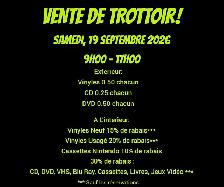 VENTE DE TROTTOIR! RETROPOP SAMEDI 19 SEPT. 9h-17h VINYLE CD DVD