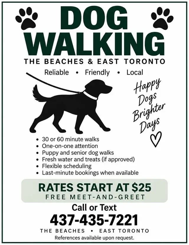 Dog Walking – The Beaches & East Toronto – $25