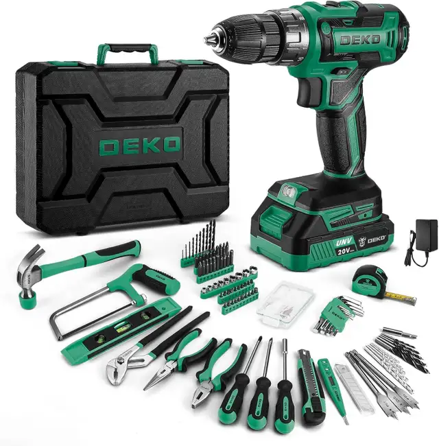 DEKO PRO 186pcs tool kit with 20V Cordless Drill and case NEW