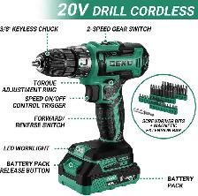 DEKO PRO 186pcs tool kit with 20V Cordless Drill and case NEW - Photo 2