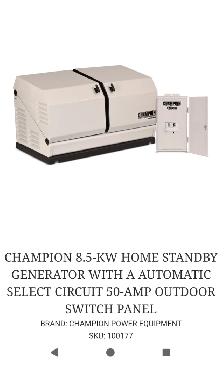 super special,  8.5 home generator with auto transfer sw