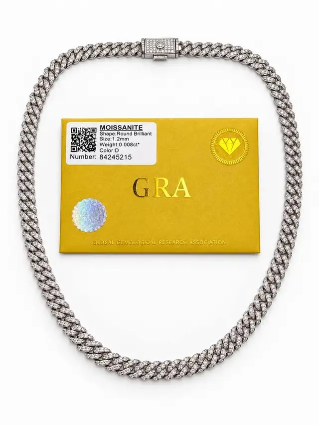 925 Silver iced Moissanite Cuban Chain