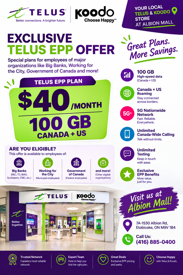 TELUS EPP — $40 | 100GB Canada   US