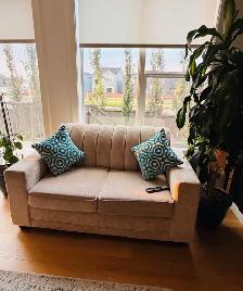 Beige Upholstered Sofa and Loveseat Set
