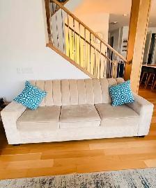 Beige Upholstered Sofa and Loveseat Set - Photo 2
