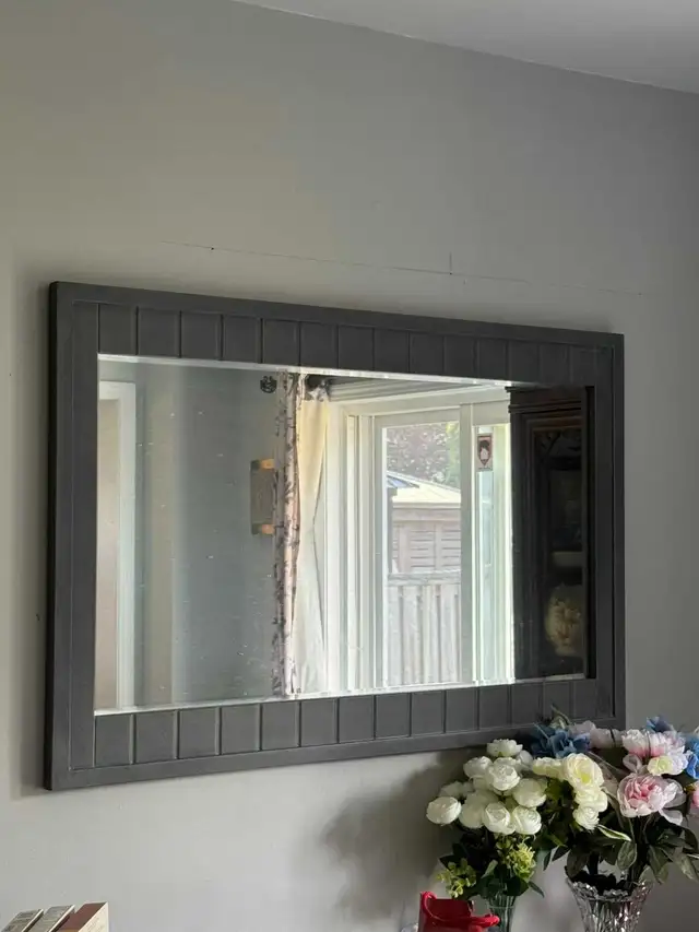 Large Charcoal Gray Framed Wall Mirror